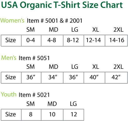 USA Organic Size Chart | Organic Cotton T-Shirt Special